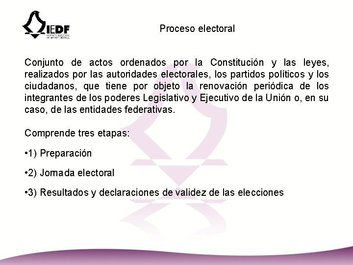 Proceso electoral Conjunto de actos ordenados por la Constitución y las leyes, realizados por