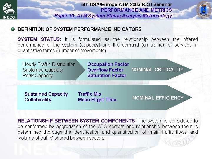 5 th USA/Europe ATM 2003 R&D Seminar PERFORMANCE AND METRICS Paper 10: ATM System