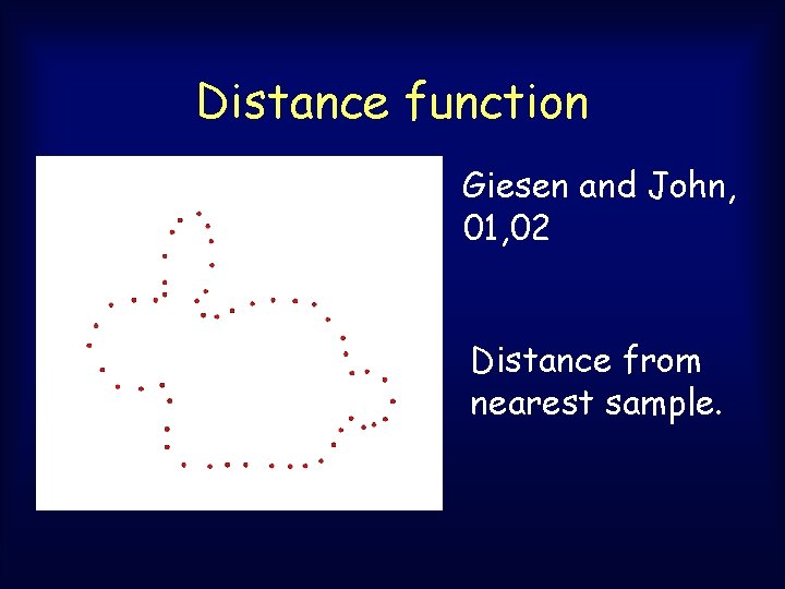 Distance function Giesen and John, 01, 02 Distance from nearest sample. Distance function Giesen and John, 01, 02 Distance from nearest sample.