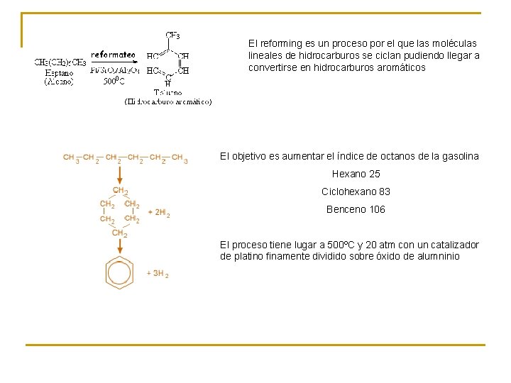 El reforming es un proceso por el que las moléculas lineales de hidrocarburos se