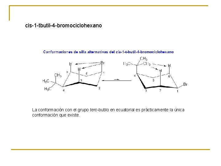 cis-1 -tbutil-4 -bromociclohexano La conformación con el grupo terc-butilo en ecuatorial es prácticamente la