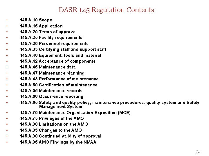 UNCLASSIFIED DASR 145 Structure DASR 145 Regulation Contents • • • • • •