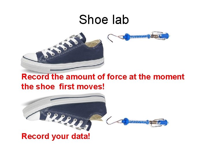 Shoe lab Record the amount of force at the moment the shoe first moves!