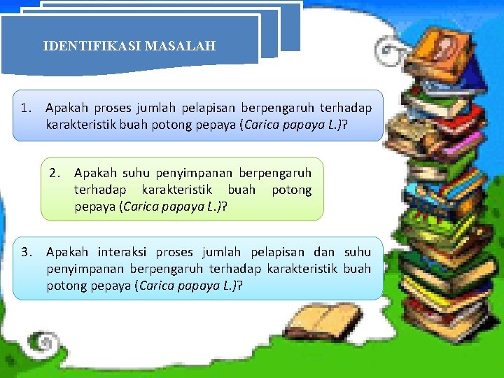 IDENTIFIKASI MASALAH 1. Apakah proses jumlah pelapisan berpengaruh terhadap karakteristik buah potong pepaya (Carica