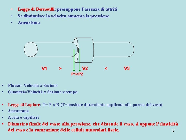 • • • Legge di Bernoulli: presuppone l’assenza di attriti Se diminuisce la
