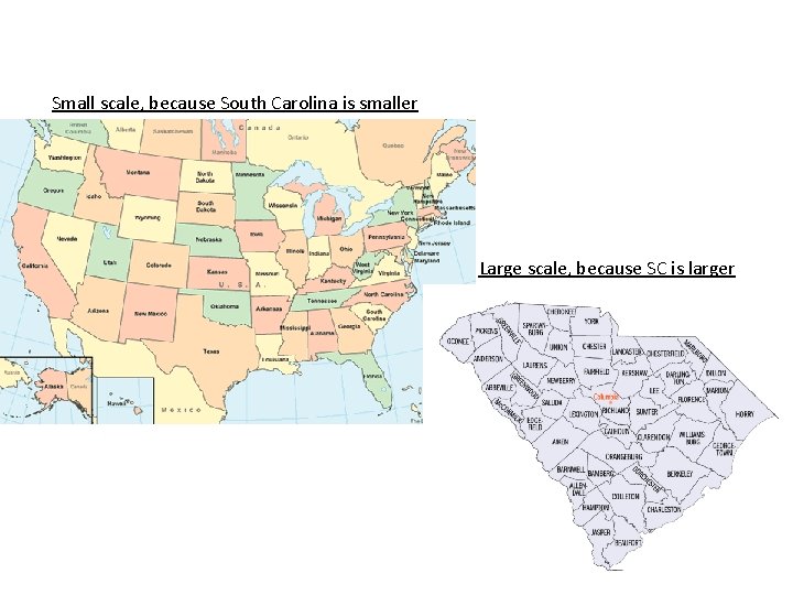 Small scale, because South Carolina is smaller Large scale, because SC is larger 