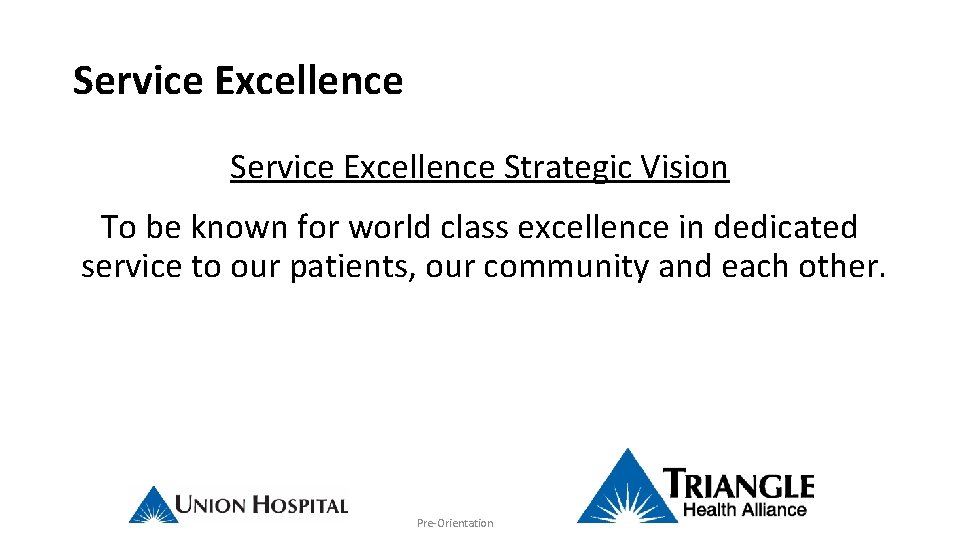Service Excellence Strategic Vision To be known for world class excellence in dedicated service