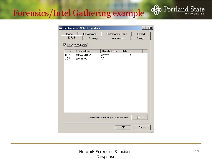 Forensics/Intel Gathering example Network Forensics & Incident Response 17 