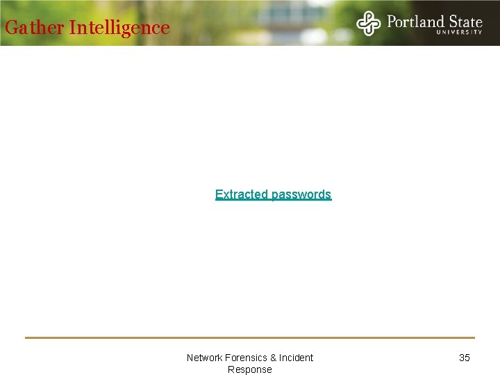 Gather Intelligence Extracted passwords Network Forensics & Incident Response 35 