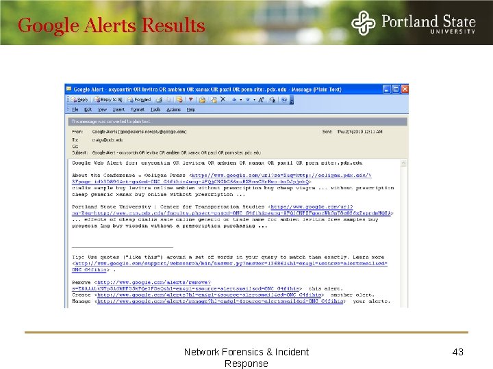 Google Alerts Results Network Forensics & Incident Response 43 