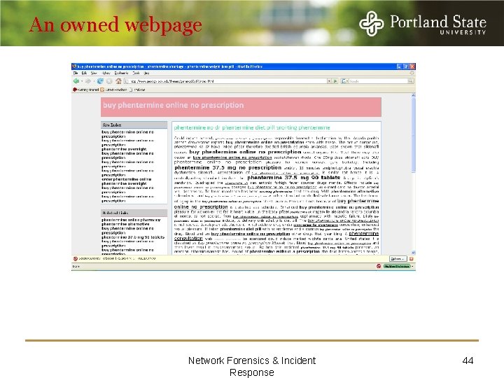 An owned webpage Network Forensics & Incident Response 44 