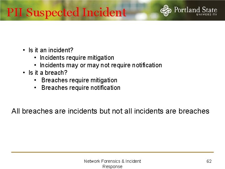 PII Suspected Incident • Is it an incident? • Incidents require mitigation • Incidents