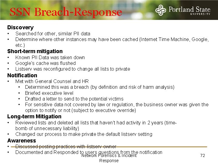 SSN Breach-Response Discovery • • Searched for other, similar PII data Determine where other