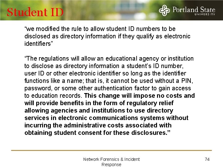 Student ID “we modified the rule to allow student ID numbers to be disclosed