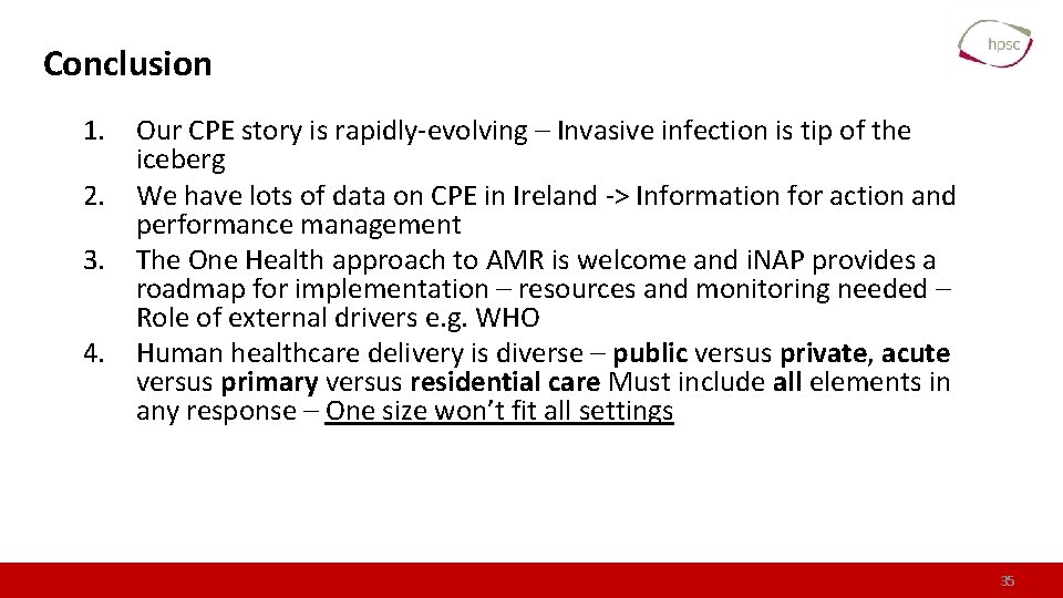 Conclusion 1. Our CPE story is rapidly-evolving – Invasive infection is tip of the