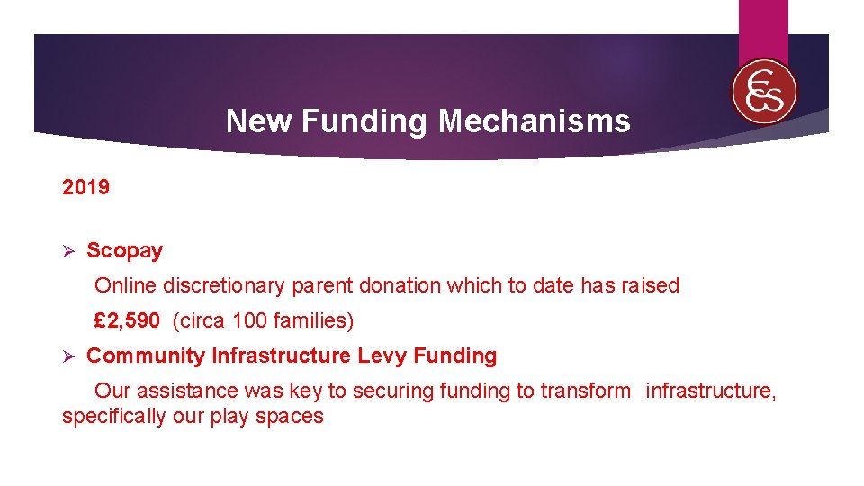 New Funding Mechanisms 2019 Ø Scopay Online discretionary parent donation which to date has