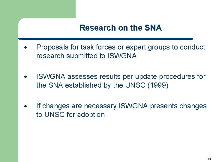 Research on the SNA ∙ Proposals for task forces or expert groups to conduct
