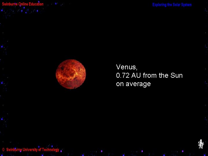 Venus, 0. 72 AU from the Sun on average 