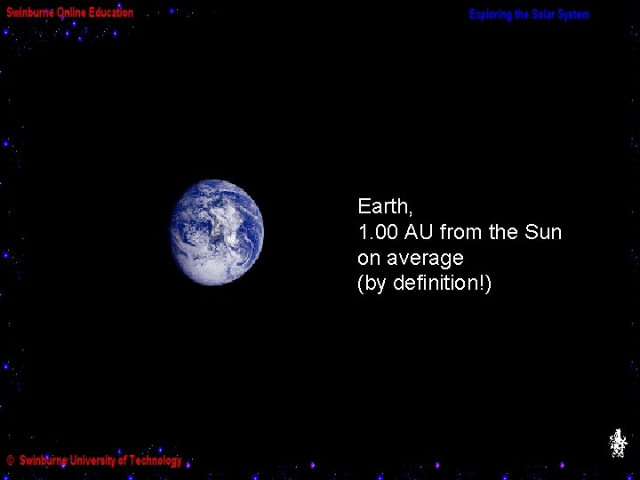 Earth, 1. 00 AU from the Sun on average (by definition!) 