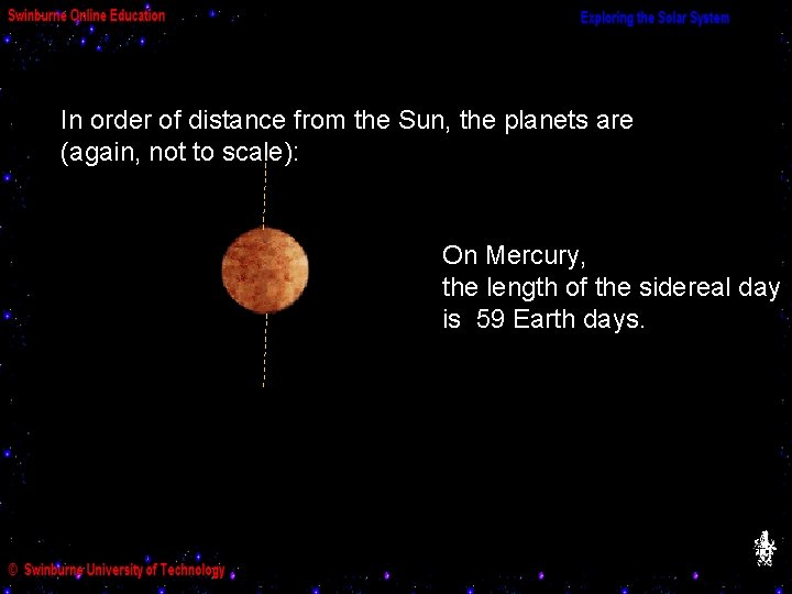 In order of distance from the Sun, the planets are (again, not to scale):