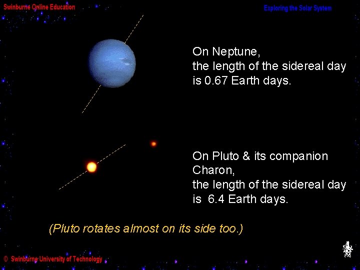 On Neptune, the length of the sidereal day is 0. 67 Earth days. On