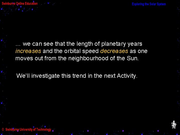 … we can see that the length of planetary years increases and the orbital