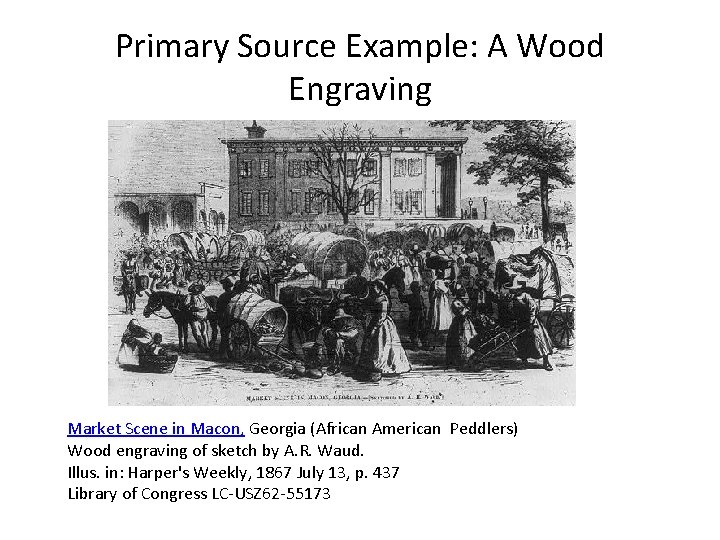 Primary Source Example: A Wood Engraving Market Scene in Macon, Georgia (African American Peddlers)