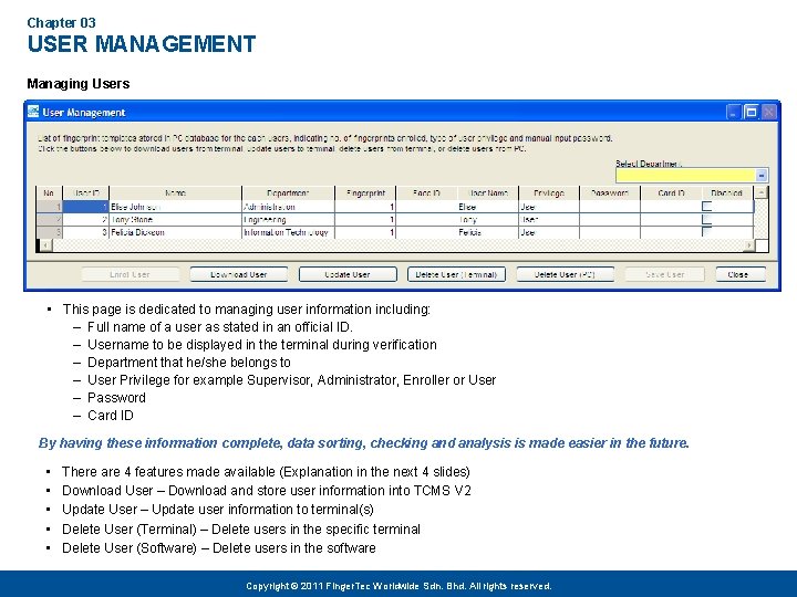 Chapter 03 USER MANAGEMENT Managing Users • This page is dedicated to managing user