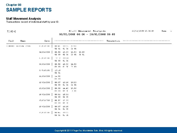 Chapter 08 SAMPLE REPORTS Staff Movement Analysis Transactions record of individual staff by user