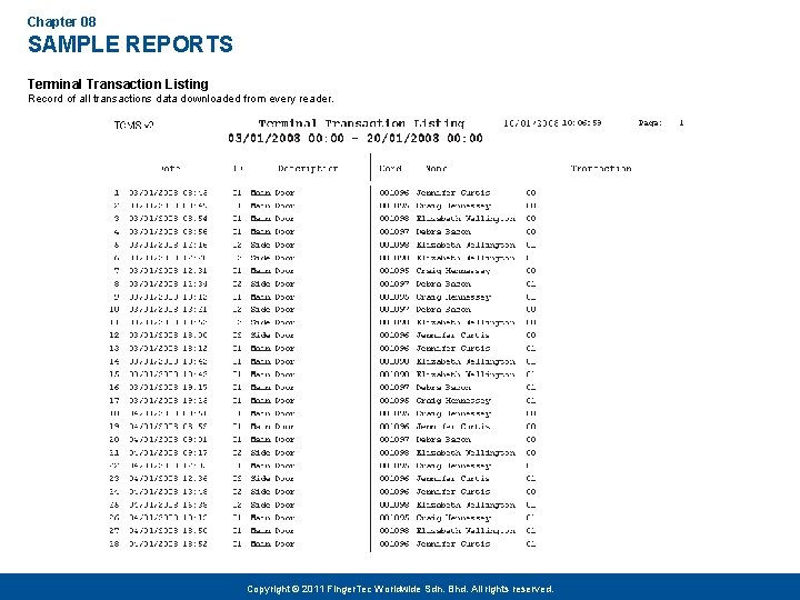 Chapter 08 SAMPLE REPORTS Terminal Transaction Listing Record of all transactions data downloaded from