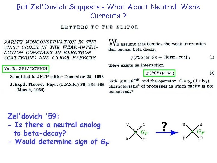 But Zel'Dovich Suggests - What About Neutral Weak Currents ? 