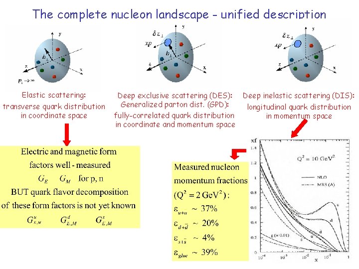 The complete nucleon landscape - unified description Elastic scattering: transverse quark distribution in coordinate