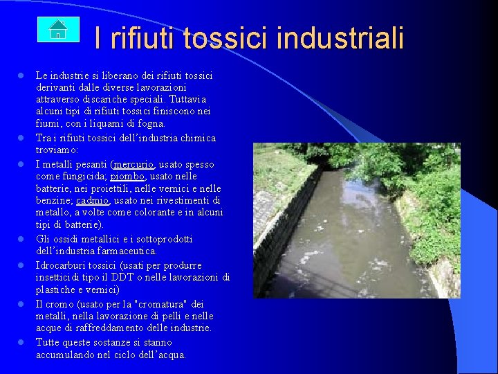 I rifiuti tossici industriali l l l l Le industrie si liberano dei rifiuti