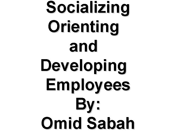 Socializing Orienting and Developing Employees By: Omid Sabah 