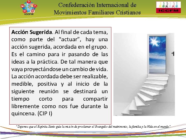 Confederación Internacional de Movimientos Familiares Cristianos Acción Sugerida. Al final de cada tema, como