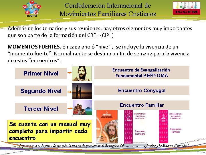 Confederación Internacional de Movimientos Familiares Cristianos Además de los temarios y sus reuniones, hay