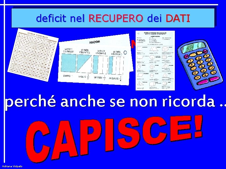 deficit nel RECUPERO dei DATI FORNIAMO perché anche se non ricorda … Adriana Volpato