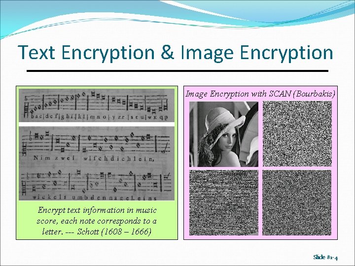 Text Encryption & Image Encryption with SCAN (Bourbakis) Encrypt text information in music score,