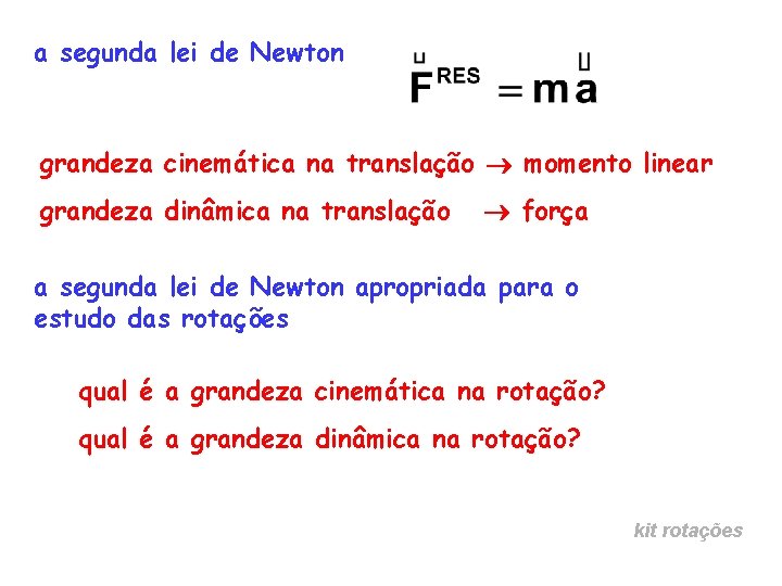 a segunda lei de Newton grandeza cinemática na translação momento linear grandeza dinâmica na a segunda lei de Newton grandeza cinemática na translação momento linear grandeza dinâmica na