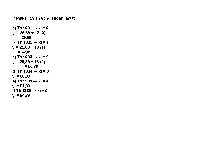 Penaksiran Th yang sudah lewat : a) Th 1981 → xi = 0 y!