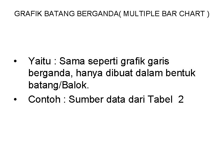 GRAFIK BATANG BERGANDA( MULTIPLE BAR CHART ) • • Yaitu : Sama seperti grafik