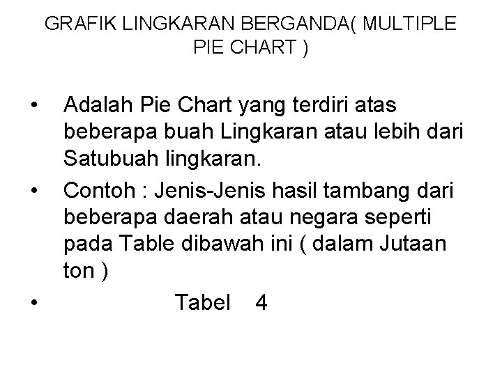 GRAFIK LINGKARAN BERGANDA( MULTIPLE PIE CHART ) • • • Adalah Pie Chart yang