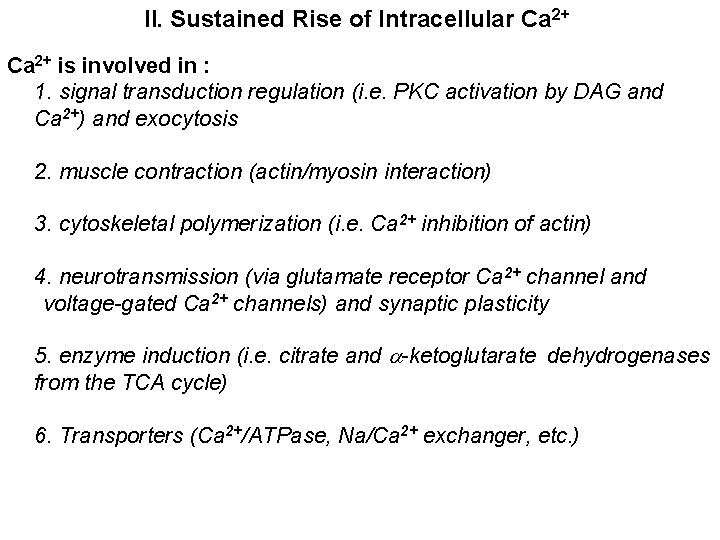II. Sustained Rise of Intracellular Ca 2+ is involved in : 1. signal transduction