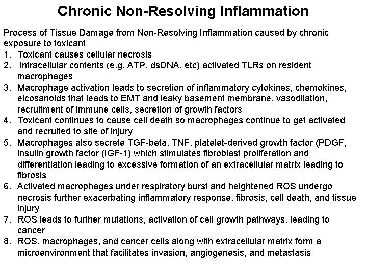 Chronic Non-Resolving Inflammation Process of Tissue Damage from Non-Resolving Inflammation caused by chronic exposure