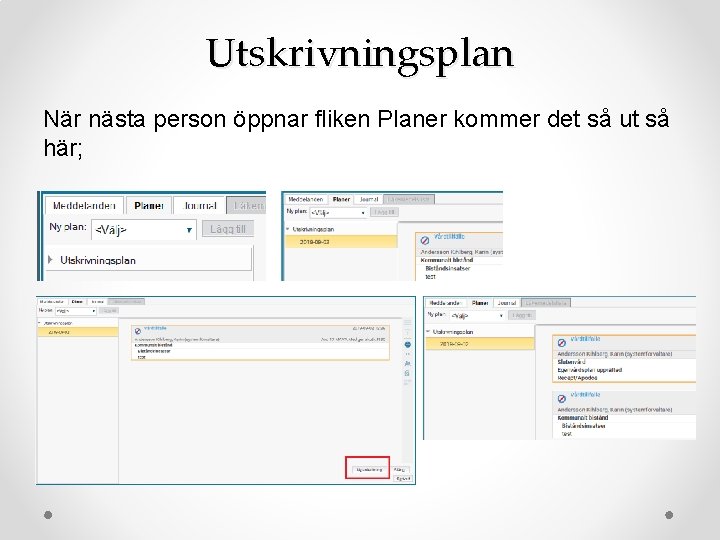 Utskrivningsplan När nästa person öppnar fliken Planer kommer det så ut så här; 