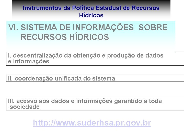 Instrumentos da Política Estadual de Recursos Hídricos VI. SISTEMA DE INFORMAÇÕES SOBRE RECURSOS HÍDRICOS