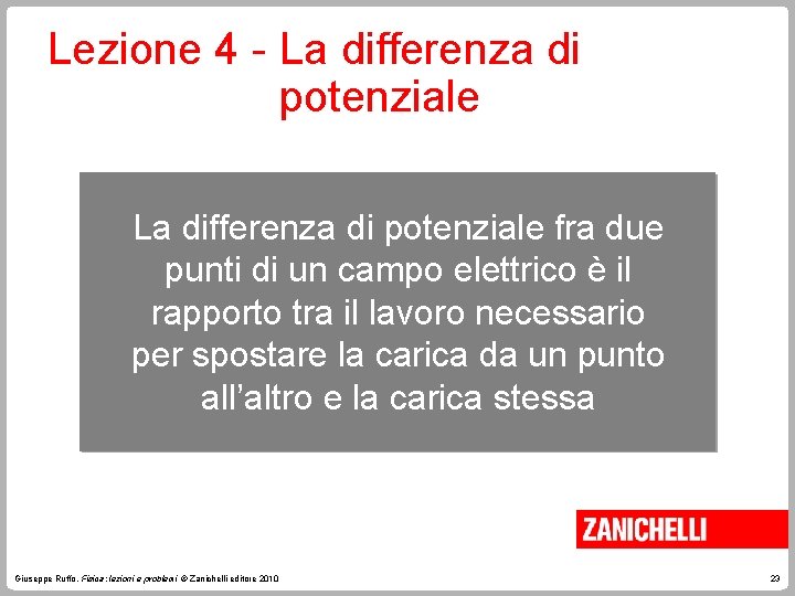 Lezione 4 - La differenza di potenziale fra due punti di un campo elettrico