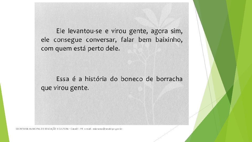 SECRETARIA MUNICIPAL DE EDUCAÇÃO E CULTURA – Candói - PR e-mail: educacao@candoi. pr. gov.