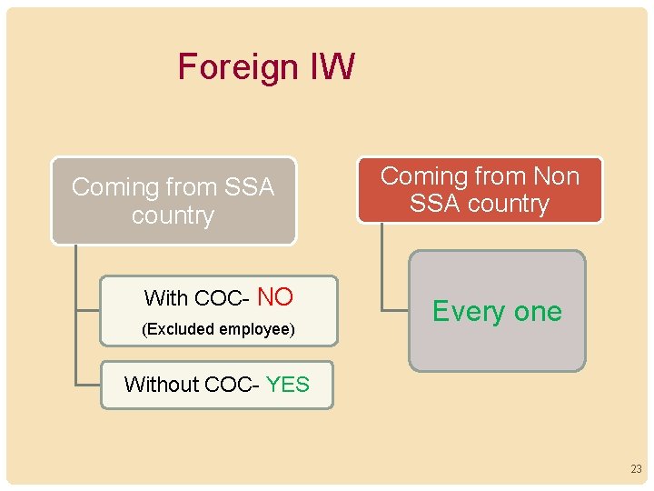 Foreign IW Coming from SSA country With COC- NO (Excluded employee) Coming from Non