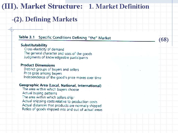 (III). Market Structure: 1. Market Definition -(2). Defining Markets (68) 